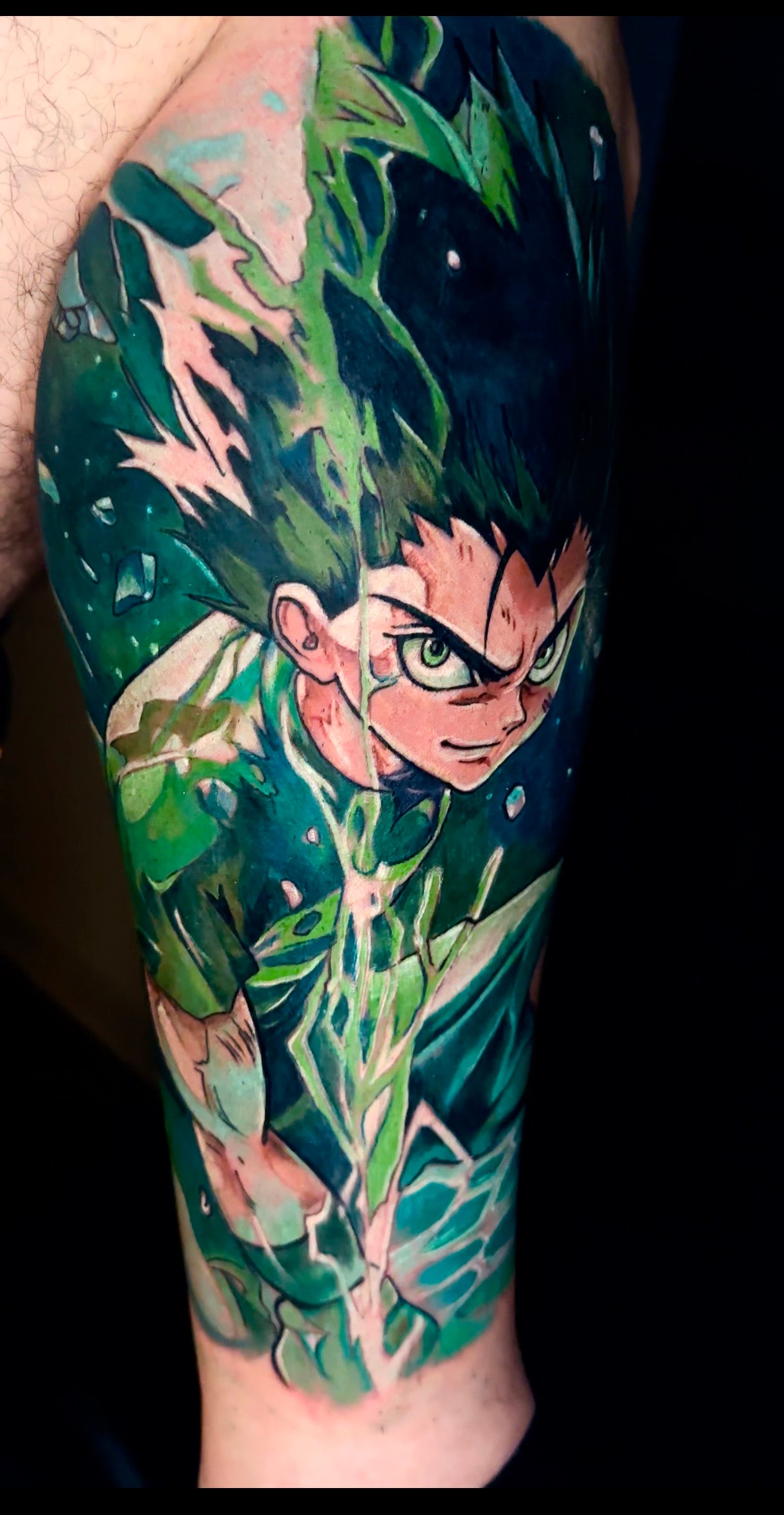 Tatuaje en la pierna coverup gon